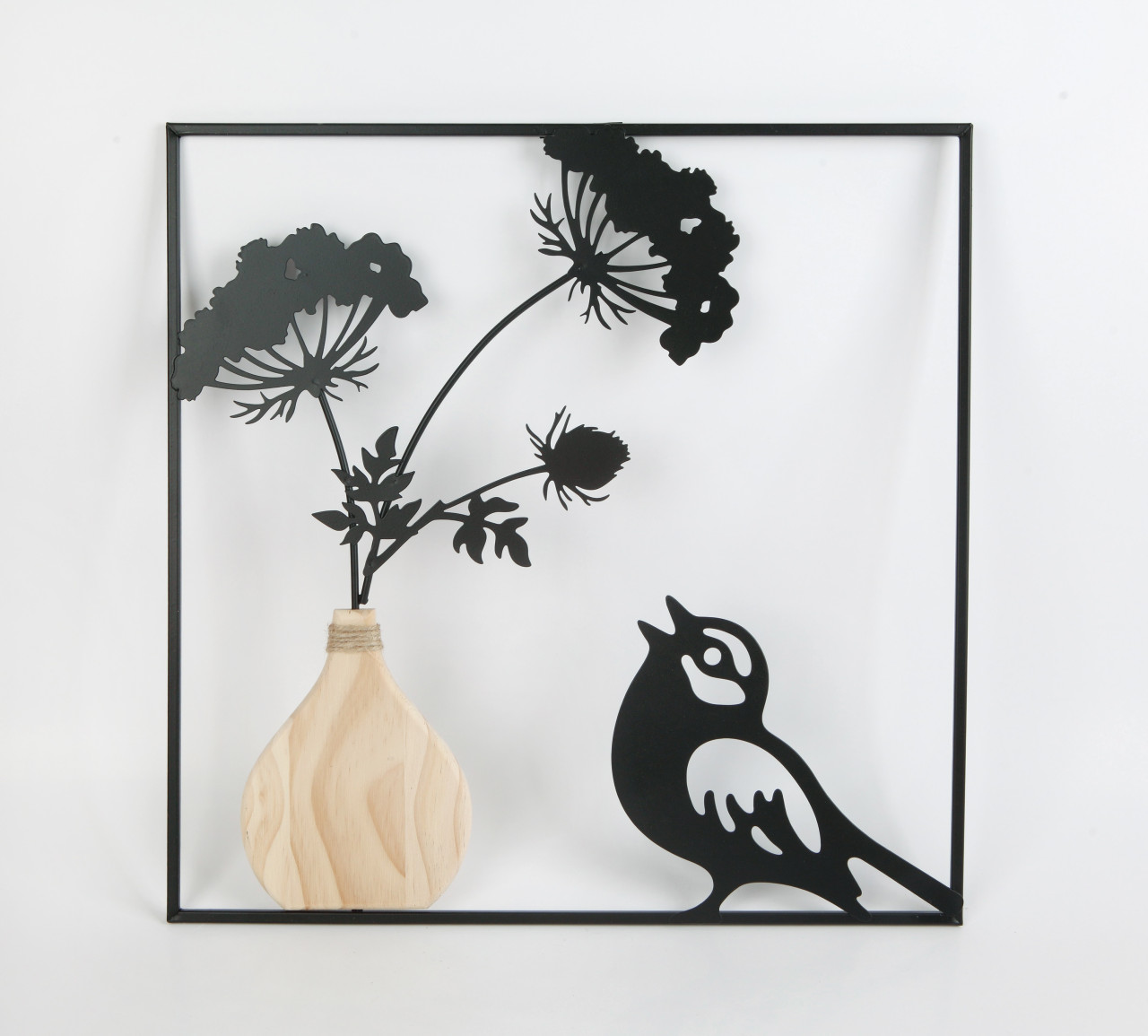 TrendLine Wandbild Metall Blumen mit Vogel 40 x 1 x 40 cm schwarz von TRENDLINE
