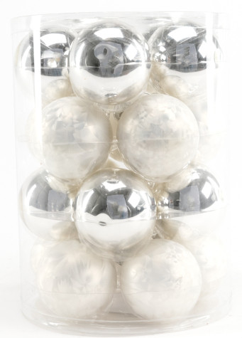 TrendLine Mini-Weihnachtskugeln aus Glas Ø 3,5 cm weiß-silber 16 Stück von TRENDLINE