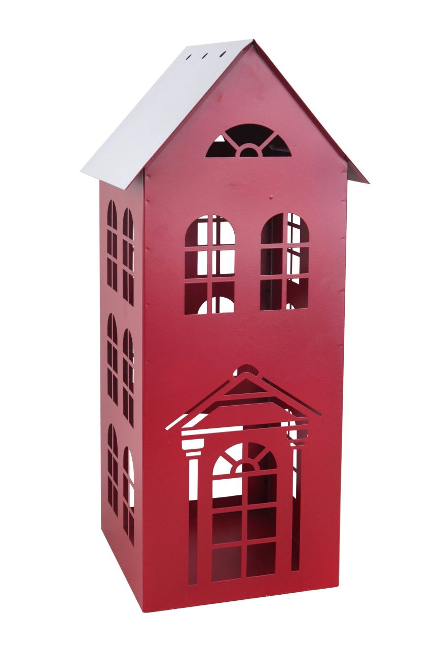 TrendLine Windlicht Metall Haus 45 x 19 cm rot-weiß von TRENDLINE
