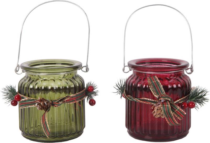 Windlicht mit Weihnachtsschmuck Glas Ø 8 x 9 cm rot grün 2-fach sortiert Windlicht mit Weihnachtsschmuck Glas Ø 8 x 9 cm rot grün 2-fach sortiert von TRENDLINE