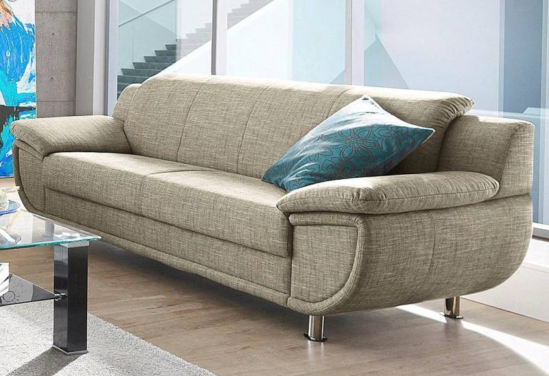 TRENDMANUFAKTUR 3-Sitzer Rondo, Breite 207 cm, breite Armlehnen, Füße chromfarben, Big-Sofa wahlweise mit Federkern, in verschiedenen Bezügen bestellbar von TRENDMANUFAKTUR