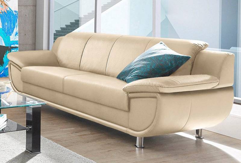 TRENDMANUFAKTUR 3-Sitzer Rondo, Breite 207 cm, breite Armlehnen, Füße chromfarben, Big-Sofa wahlweise mit Federkern, in verschiedenen Bezügen bestellbar von TRENDMANUFAKTUR