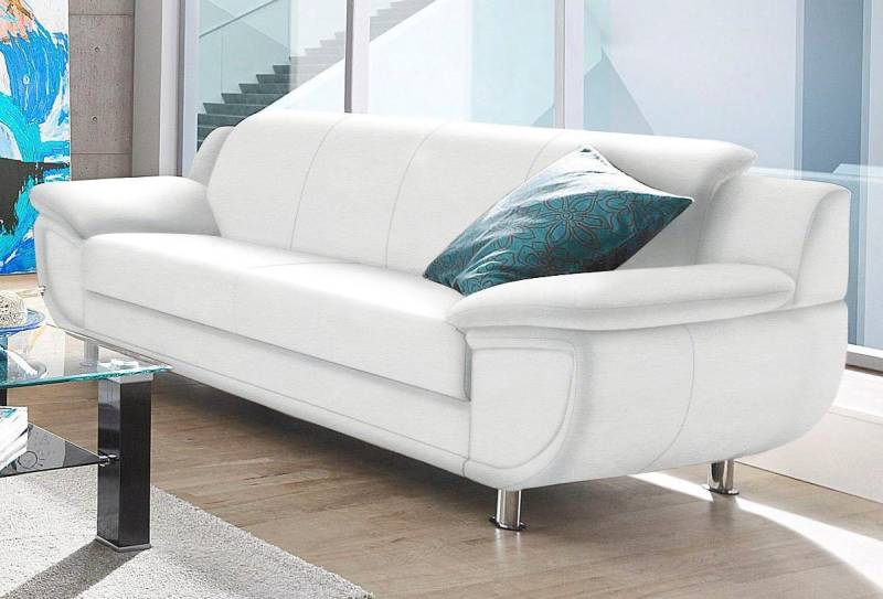 TRENDMANUFAKTUR 3-Sitzer Rondo, Breite 207 cm, breite Armlehnen, Füße chromfarben, Big-Sofa wahlweise mit Federkern, in verschiedenen Bezügen bestellbar von TRENDMANUFAKTUR
