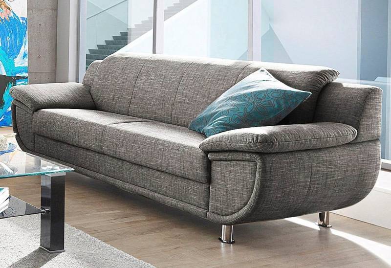 TRENDMANUFAKTUR 3-Sitzer Rondo, Breite 207 cm, breite Armlehnen, Füße chromfarben, Big-Sofa wahlweise mit Federkern, in verschiedenen Bezügen bestellbar von TRENDMANUFAKTUR