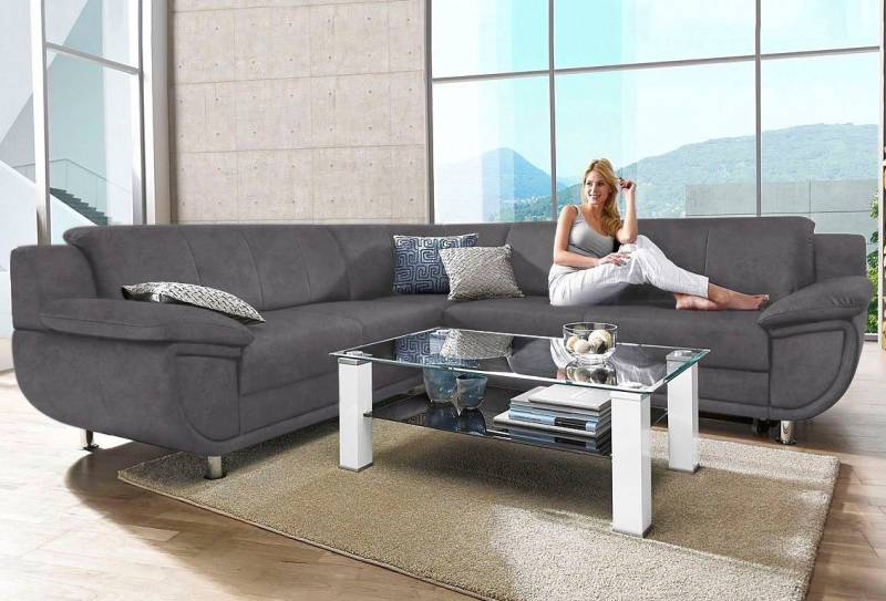 TRENDMANUFAKTUR Ecksofa Rondo wahlweise mit Schlaffunktion, bequeme Armlehnen, Bestseller, L-Form, wahlweise mit Federkern bestellbar, Füße chromfarben von TRENDMANUFAKTUR