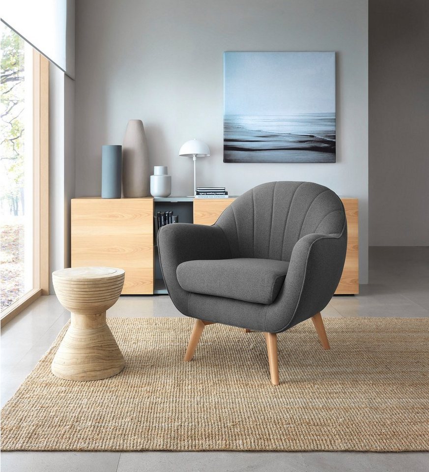 TRENDMANUFAKTUR Sessel Fuelta, mit auffälligem Nahtbild und schönen Füßen aus Holz von TRENDMANUFAKTUR