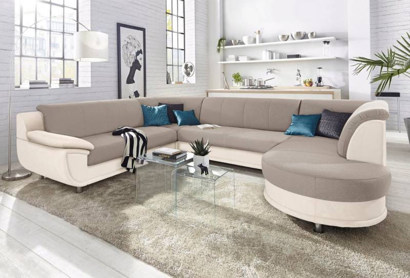 TRENDMANUFAKTUR Wohnlandschaft Rondo 3, zeitlos und modern, im Materialmix, U-Form, wahlweise für mehr Komfort mit Federkern, wahlweise mit Bettfunktion von TRENDMANUFAKTUR