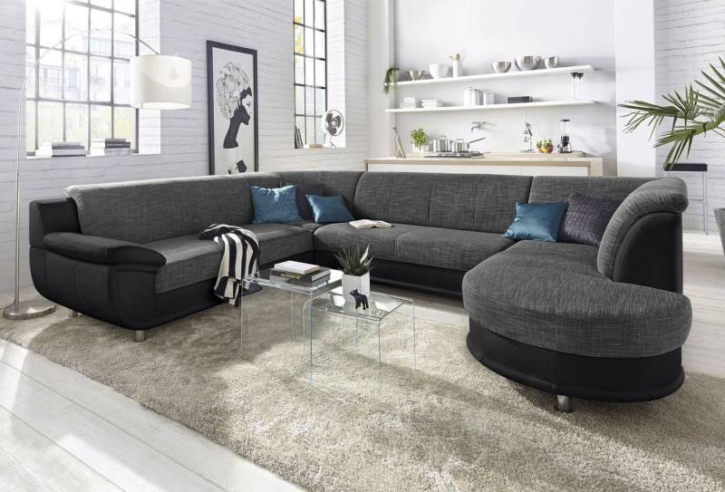 TRENDMANUFAKTUR Wohnlandschaft Rondo 3, zeitlos und modern, im Materialmix, U-Form, wahlweise für mehr Komfort mit Federkern, wahlweise mit Bettfunktion von TRENDMANUFAKTUR