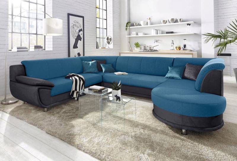 TRENDMANUFAKTUR Wohnlandschaft Rondo 3, zeitlos und modern, im Materialmix, U-Form, wahlweise für mehr Komfort mit Federkern, wahlweise mit Bettfunktion von TRENDMANUFAKTUR