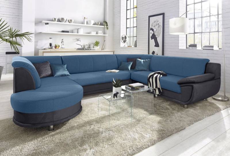 TRENDMANUFAKTUR Wohnlandschaft Rondo 3, zeitlos und modern, im Materialmix, U-Form, wahlweise für mehr Komfort mit Federkern, wahlweise mit Bettfunktion von TRENDMANUFAKTUR