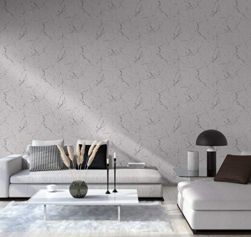 TRENDWALLS Marmortapete weiß grau Marmor Vliestapete in Marmoroptik Moderne und edle Wohnzimmer Tapete Mustertapete hochglänzend glatt von TRENDWALLS