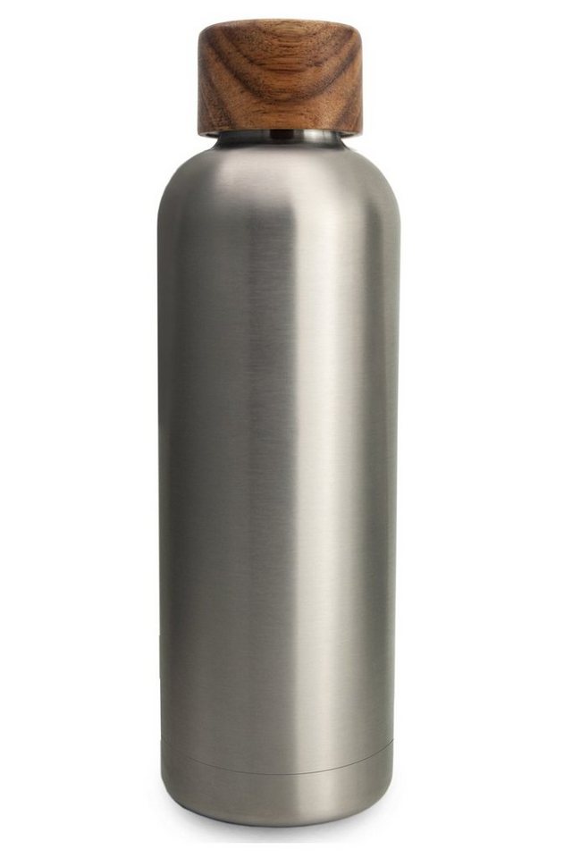 TRENDY AND NEW Trinkflasche T&N Edelstahl Trinkflasche 500ml - Wood Edition, Thermosflasche 500 ml für Büro, auslaufsichere, robuste, isolierte Wasserflasche 0,5l für Kohlensäure, Thermoskanne 500ml für unterwegs, Isolierflasche für Tee & Kaffee, hält 14h HEISS 29h EISKALT, Flasche für Sprudel-Wasser von TRENDY AND NEW