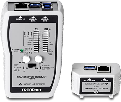 TRENDnet TC-NT3 VDV- und USB-Kabeltester, testet Sprach-, Daten-, Video- und USB-Kabel, testet präzise Pin-Konfigurationen für Kabellängen bis 300 Meter von TRENDnet