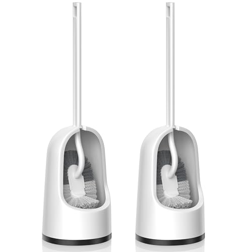 WC-Bürste, Toilettenschüsselbürste mit extra langem Griff, langlebige Borsten, WC-Schrubber und abgedeckter Halter für Toilettenbürstenset für die Badezimmerreinigung (2, Schwarz) von TRENTI