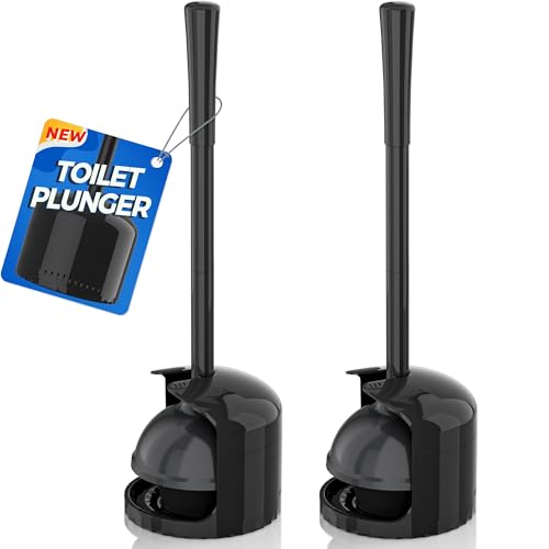 WC-Saugglocke mit Halter, Kolben mit Halterung für WC, Kolben für Badezimmer mit Halter, WC-Saugglocke strapazierfähig (2, Schwarz) von TRENTI