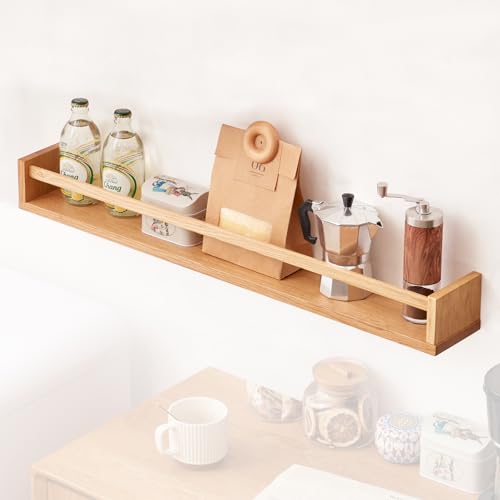 TREOAKWIS Wandregale Kinderzimmer, 60 cm Eiche Schweberegal Wandregal Schwimmende MassivHolz Bücherregal für Zeitschrift Kinderzimmer Wohnzimmer Bad Schlafzimmer Dekor Küche Gewürzregal von TREOAKWIS