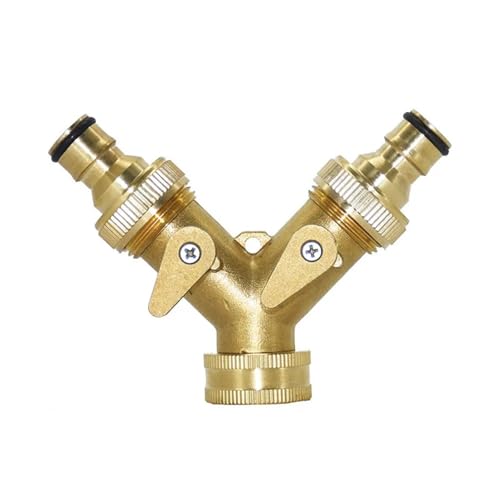 Messing-Gartenhahn-Bewässerung, 2-Wege-Wasserhahn, Bewässerungsventil, Schlauchverteiler, 2-Wege-Schnellanschlussadapter, Innengewinde G3/4, 1 Stück von TREPMEUN