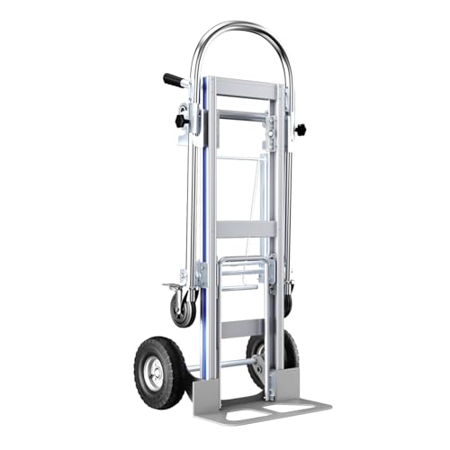 TREPPE Faltbarer 3-in-1 Bollerwagen aus ultra-robustem Aluminium – (2 Räder: 200 kg, 4 Räder: 250 kg), robuste pannenfreie Räder, Plattform und Handwagen, wandelbar von TREPPE