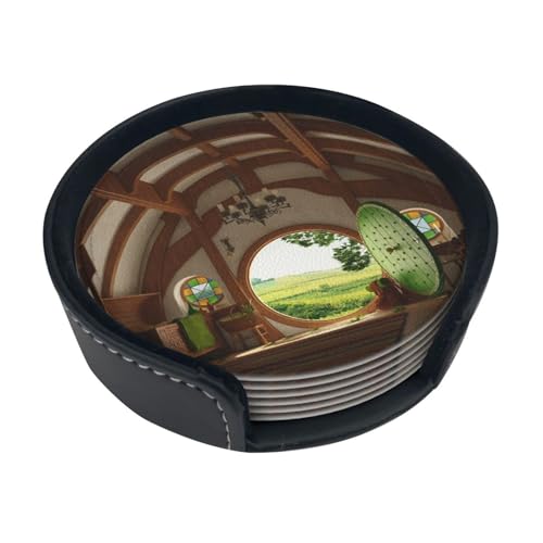 Untersetzer für Getränke, modische Leder-Tischuntersetzer, runde Untersetzer, Set mit 6 Stück, mit Aufbewahrungsbox, Couchtisch, Heimdekoration, Untersetzer, 9,9 cm – Beautiful Village Untersetzer für Getränke, modische Leder-Tischuntersetzer, runde Untersetzer, Set mit 6 Stück, mit Aufbewahrungsbox, Couchtisch, Heimdekoration, Untersetzer, 9,9 cm – Beautiful Village von TRESILA