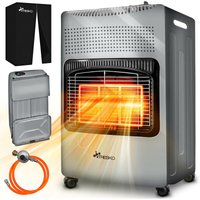 4200 Watt Gasheizer grau inkl. Gasdruckregler Gasschlauch + Abdeckung Gasofen Gasheizofen Keramik mit 3 Stufen Infrarot Gasheizgerät Heizstrahler für von TRESKO