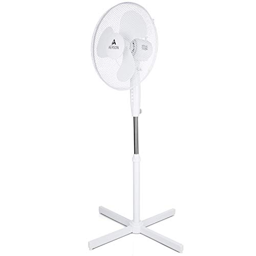 TRESKO AERSON Standventilator 40cm | Ventilator höhenverstellbar bis 120cm | hoher Luftdurchsatz und sehr leise | Windmaschine mit 3 Geschwindigkeitsstufen | Oszillationsfunktion ca. 80° (Schwarz) von TRESKO