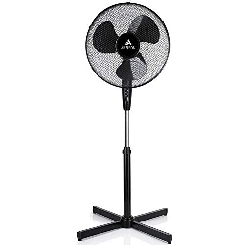 TRESKO AERSON Standventilator 40cm | Ventilator höhenverstellbar bis 120cm | hoher Luftdurchsatz und sehr leise | Windmaschine mit 3 Geschwindigkeitsstufen | Oszillationsfunktion ca. 80° (Schwarz) von TRESKO