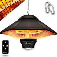 Deckenheizstrahler 1200W Bronze mit Fernbedienung & LED-Beleuchtung Wärmestrahler Infrarot elektrisch mit 3 Heizstufen Terrassenstrahler Innen & von TRESKO