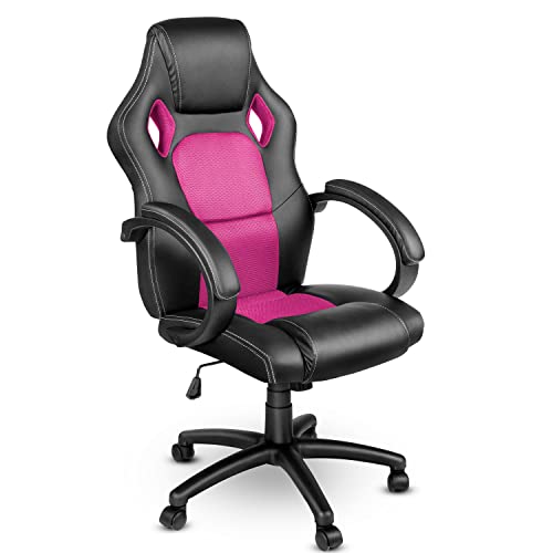 Racing Chefsessel Bürostuhl Drehstuhl 14 Farbvarianten, gepolsterte Armlehnen, Wippmechanik, Lift SGS geprüft (schwarz/pink) von TRESKO