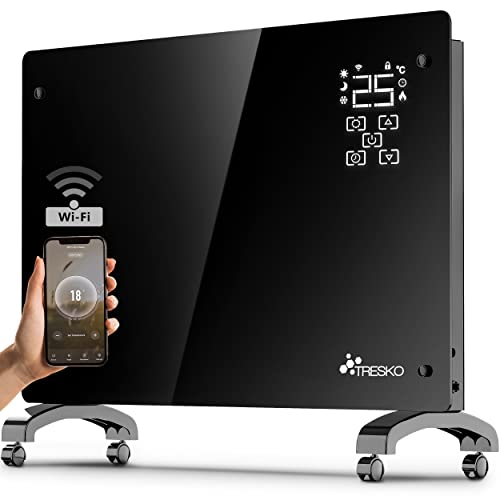 TRESKO® Glaskonvektor 1500W APP WiFi Funktion | Elektroheizung Glasheizung elektrisch | Konvektor Heizung Heizkörper LED-Display & Timer | Elektroheizkörper Stand- oder Wand Heizung von TRESKO