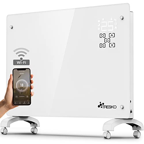 TRESKO® Glaskonvektor 2000W APP WiFi Funktion | Elektroheizung Glasheizung elektrisch | Konvektor Heizung Heizkörper LED-Display & Timer | Elektroheizkörper Stand- oder Wand Heizung von TRESKO