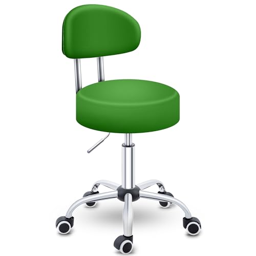 TRESKO® Rollhocker mit Lehne Grün | Arbeitshocker höhenverstellbar 47-60 cm | Drehhocker mit Rollen | Bürostuhl Hocker Drehstuhl Kosmetikhocker von TRESKO