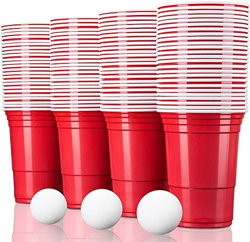 TRESKO 100 Beer Pong Becher wiederverwendbar | Partybecher 473ml - 16oz | Bierpong, Red Cups extra stark | Plastikbecher Rot von TRESKO