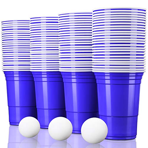 TRESKO 40 Beer Pong Becher + 6 Bälle | Partybecher 473ml - 16oz | Bierpong, Red Cups extra stark | Plastikbecher Blau von TRESKO