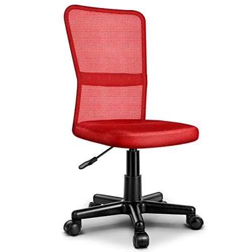 TRESKO Bürostuhl Schreibtischstuhl Drehstuhl, erhätlich in 7 Farbvarianten, mit Kunststoff-Leichtlaufrollen, stufenlos höhenverstellbar, gepolsterte Sitzfläche, Lift SGS-geprüft (Rot) von TRESKO