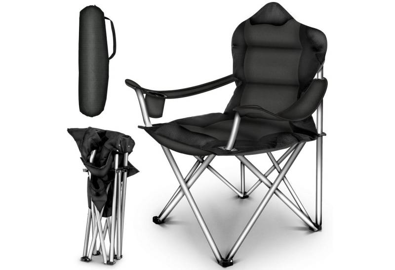 TRESKO Campingstuhl faltbar bis 150 kg Angelstuhl Faltstuhl, Klappstuhl mit Armlehnen und Getränkehalter von TRESKO