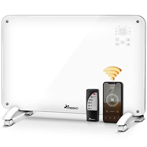 TRESKO Glaskonvektor Glasheizung 2000W APP WiFi | Elektroheizung elektrisch inkl. Fernbedienung | Konvektor Heizung Heizkörper Touch & LCD-Display | Elektroheizkörper Stand- oder Wandgerät von TRESKO