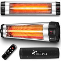 TRESKO Infrarot Heizstrahler 2500W silber mit Fernbedienung, Timer & Abdeckung Wärmestrahler Terrasse elektrisch mit 3 Heizstufen Terrassenstrahler von TRESKO
