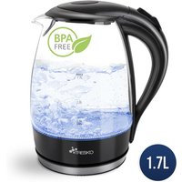 Tresko - Wasserkocher Glas 1,7L Glaswasserkocher led Edelstahl 2200W Teekocher bpa frei von TRESKO