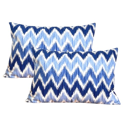 TRESMESTRES Kissenbezüge für Loungemöbel, Sofakissenbezug und Kissenhülle - Mediterranes, Bunt, Ikat-Stil - Dekorative Zierkissenbezug - Deko Kissenbezug 30x50 cm - 2er-Set, Blau von TRESMESTRES
