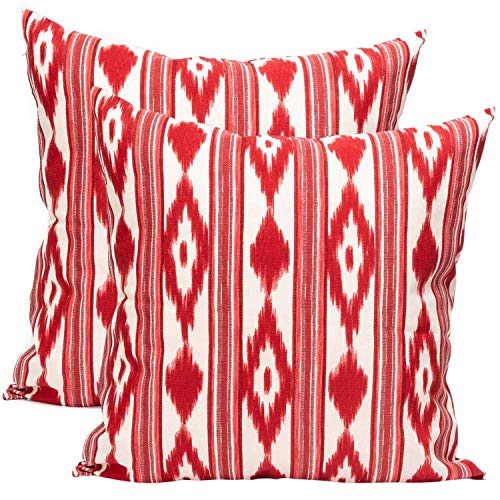 TRESMESTRES Sofa Kissenbezüge - Mediterranes Design, Lebendige Farben, Ikat-Muster - Deko Kissenbezüge Boho, Lässig und Modern - Kissenbezüge 50x50 cm - Rot, 2er Set von TRESMESTRES