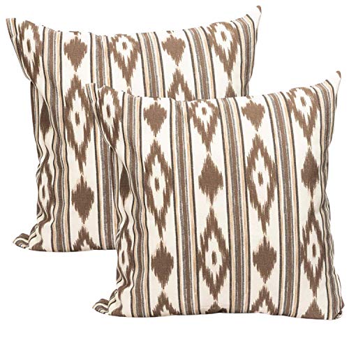 TRESMESTRES Sofa Kissenbezüge - Mediterranes Design, Lebendige Farben, Ikat-Muster - Deko Kissenbezüge Boho, Lässig und Modern - Kissenbezüge 50x50 cm - Braun, 2er Set von TRESMESTRES