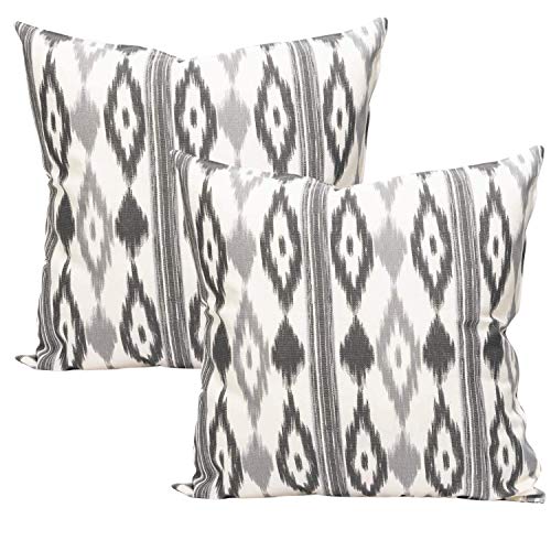 TRESMESTRES Sofa Kissenbezüge - Mediterranes Design, Lebendige Farben, Ikat-Muster - Deko Kissenbezüge Boho, Lässig und Modern - Kissenbezüge 50x50 cm - Grau, 2er Set von TRESMESTRES