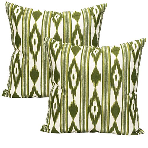 TRESMESTRES Sofa Kissenbezüge - Mediterranes Design, Lebendige Farben, Ikat-Muster - Deko Kissenbezüge Boho, Lässig und Modern - Kissenbezüge 30x50 cm - Grün, 2er Set von TRESMESTRES