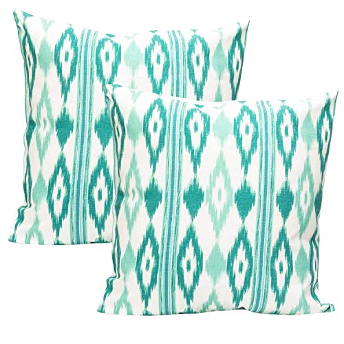 TRESMESTRES Sofa Kissenbezüge - Mediterranes Design, Lebendige Farben, Ikat-Muster - Deko Kissenbezüge Boho, Lässig und Modern - Kissenbezüge 30x50 cm - Türkis, 2er Set von TRESMESTRES