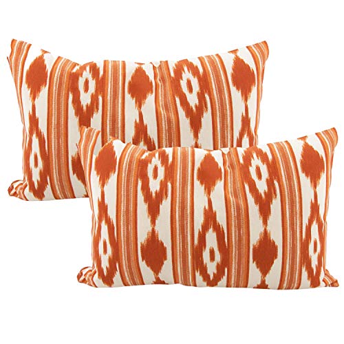 TRESMESTRES Sofa Kissenbezüge - Mediterranes Design, Lebendige Farben, Ikat-Muster - Deko Kissenbezüge Boho, Lässig und Modern - Kissenbezüge 40x60 cm - Orange, 2er Set von TRESMESTRES