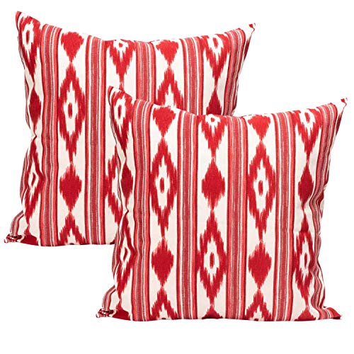 TRESMESTRES Sofa Kissenbezüge - Mediterranes Design, Lebendige Farben, Ikat-Muster - Deko Kissenbezüge Boho, Lässig und Modern - Kissenbezüge 40x60 cm - Rot, 2er Set von TRESMESTRES