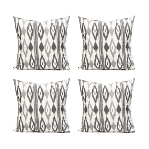 TRESMESTRES Sofa Kissenbezüge - Mediterranes Design, Lebendige Farben, Ikat-Muster - Deko Kissenbezüge Boho, Lässig und Modern - Kissenbezüge 60x60 cm - Grau, 2er Set von TRESMESTRES