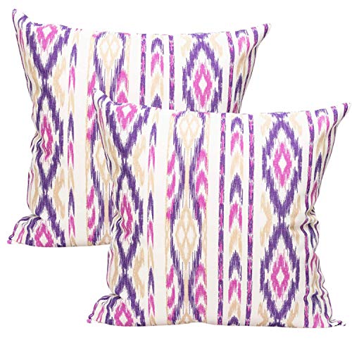 TRESMESTRES Sofa Kissenbezüge - Mediterranes, Bunt, Ikat - Bett Kissenhüllen Set 2er - Deko Kissenbezüge 45x45 cm - Lila von TRESMESTRES