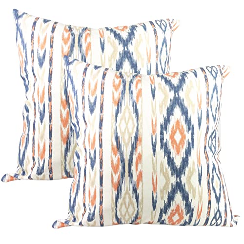 TRESMESTRES Sofa Kissenbezüge - Mediterranes, Bunt, Ikat - Bett Kissenhüllen Set 2er - Deko Kissenbezüge 45x45 cm - Orange/Blau von TRESMESTRES