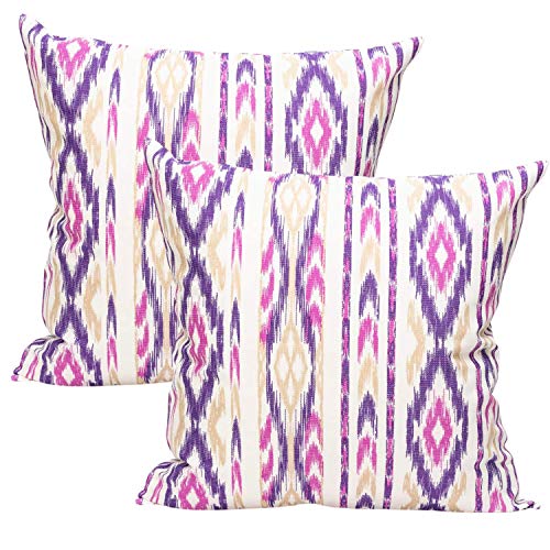 TRESMESTRES Sofa Kissenbezüge - Mediterranes, Bunt, Ikat - Bett Kissenhüllen Set 2er - Deko Kissenbezüge 50x50 cm - Lila von TRESMESTRES
